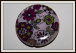 Perle en nacre plate fleurs vert/violet