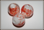 Perle en verre décor blanc et rouge/orange