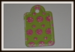 Etiquette cartonnée rose/vert 3,6cm